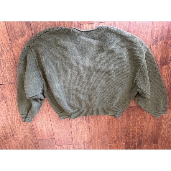 Free People Olive Green Purple Cotton Chunky Knit Sweater Large Garter Stitch - Picture 2 of 4